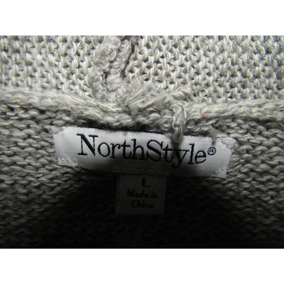 Natural Reflections Sherpa Lined Hooded Cardigan Sweater Gray Fair Isle L - Picture 2 of 7